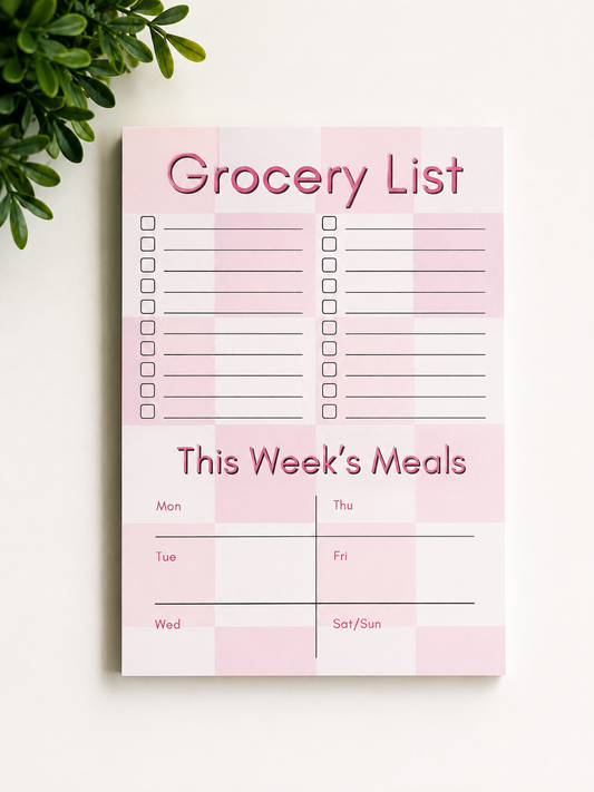 Pink Check Meal Planner Pad