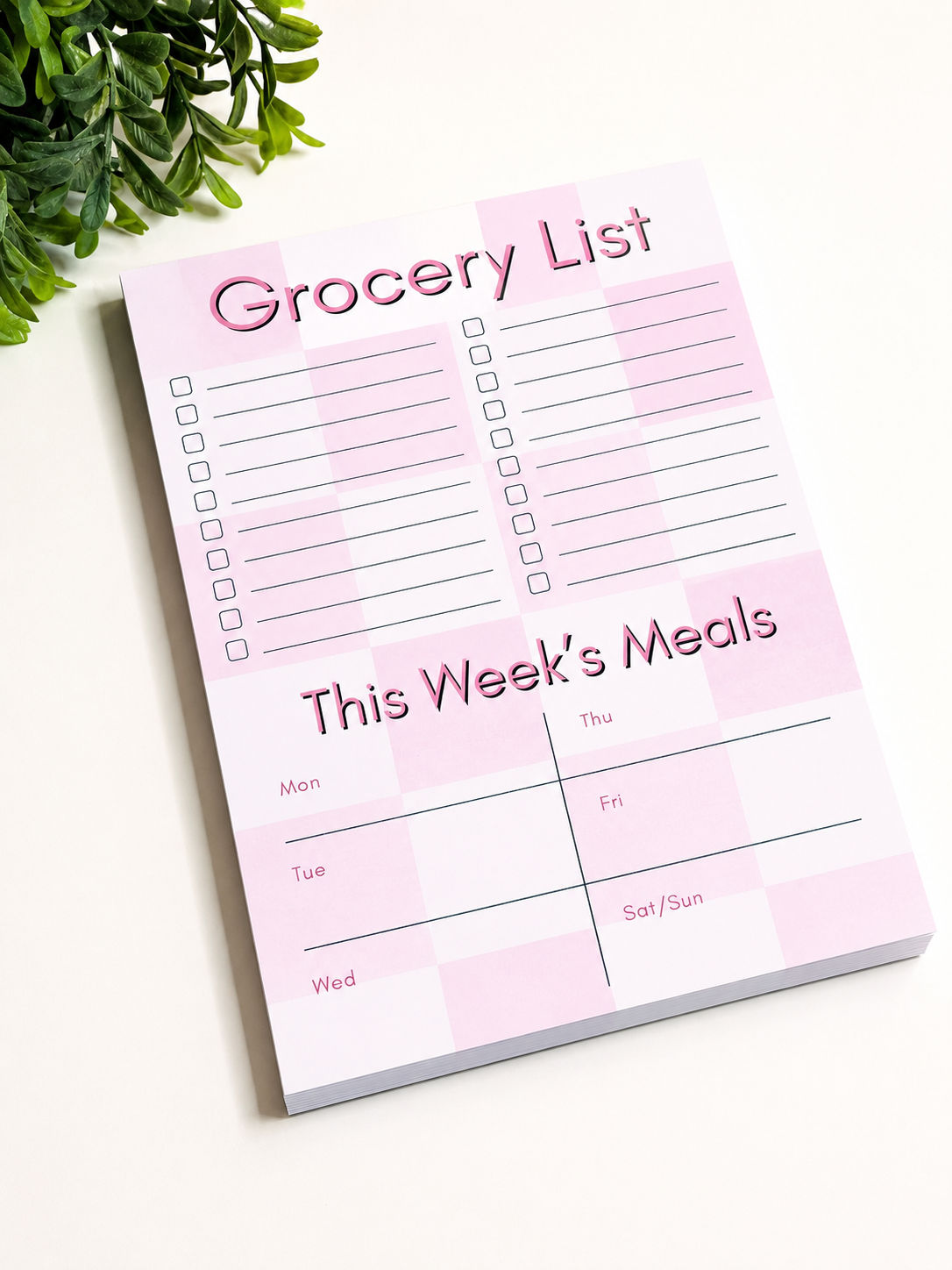 Pink Check Meal Planner Pad