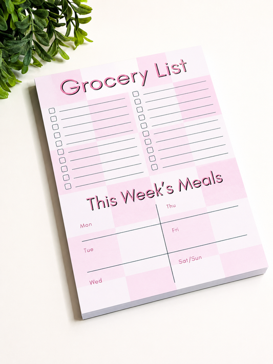 Pink Check Meal Planner Pad