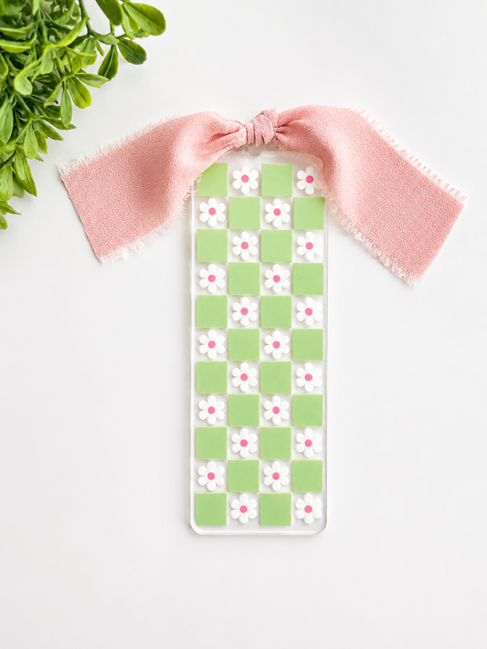 Retro Daisy Checkered Acrylic Bookmark