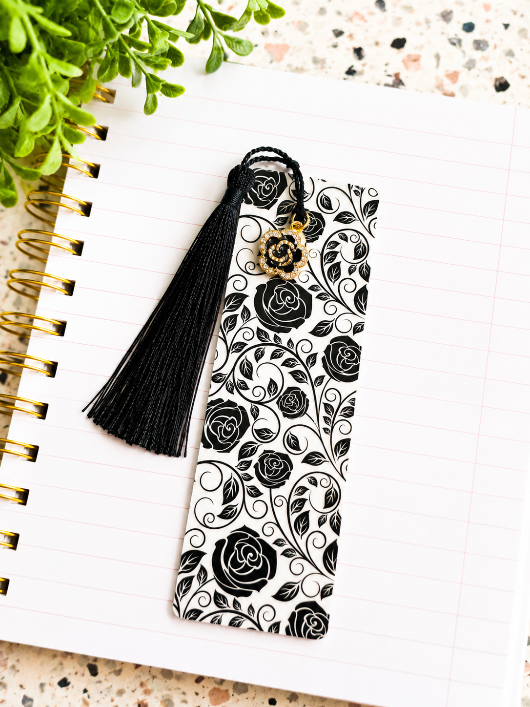 Black Floral Bookmark